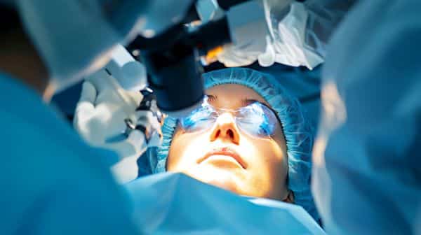 Paciente submetida a LASIK com tecnologia de frente de onda com foco em precisão e equipamentos avançados.
Imagem de paciente em centro cirúrgico já em processo de cirurgia refrativa.